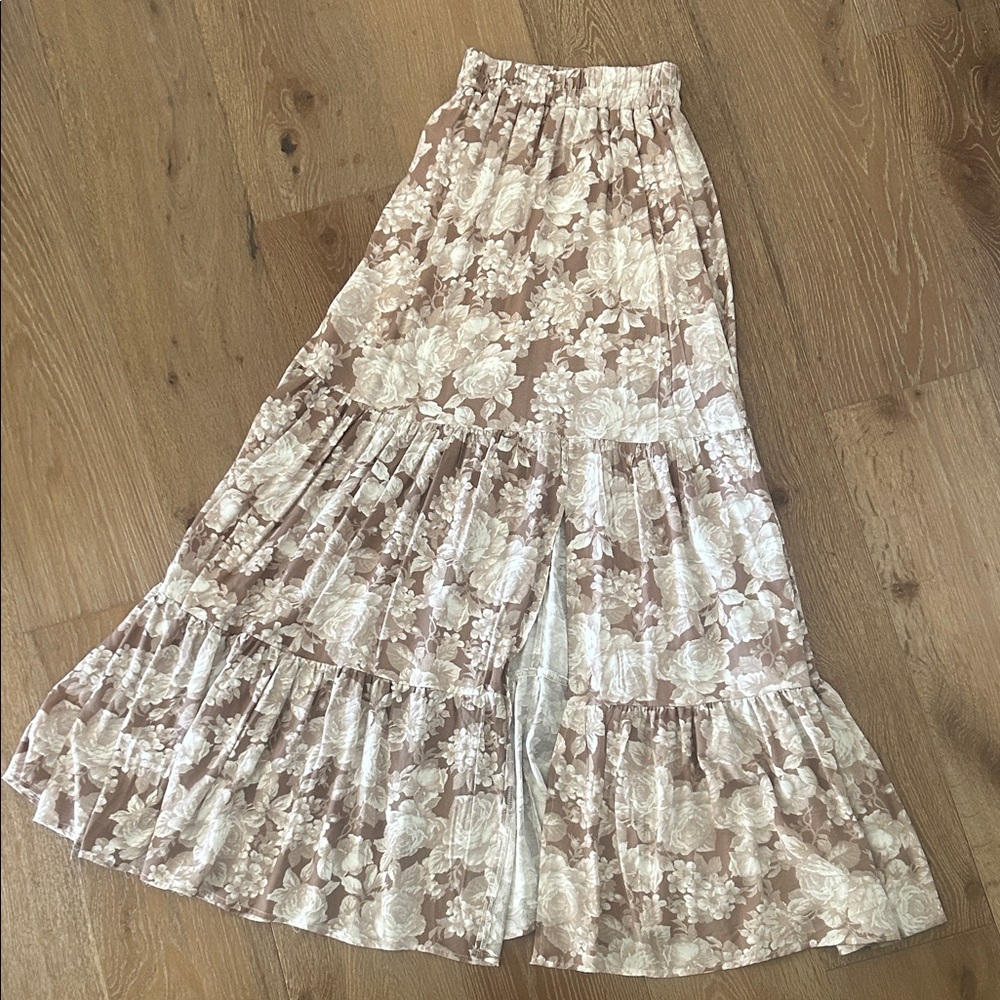 Altar'd State Floral Maxi Skirt in Dusty Rose and Ivory